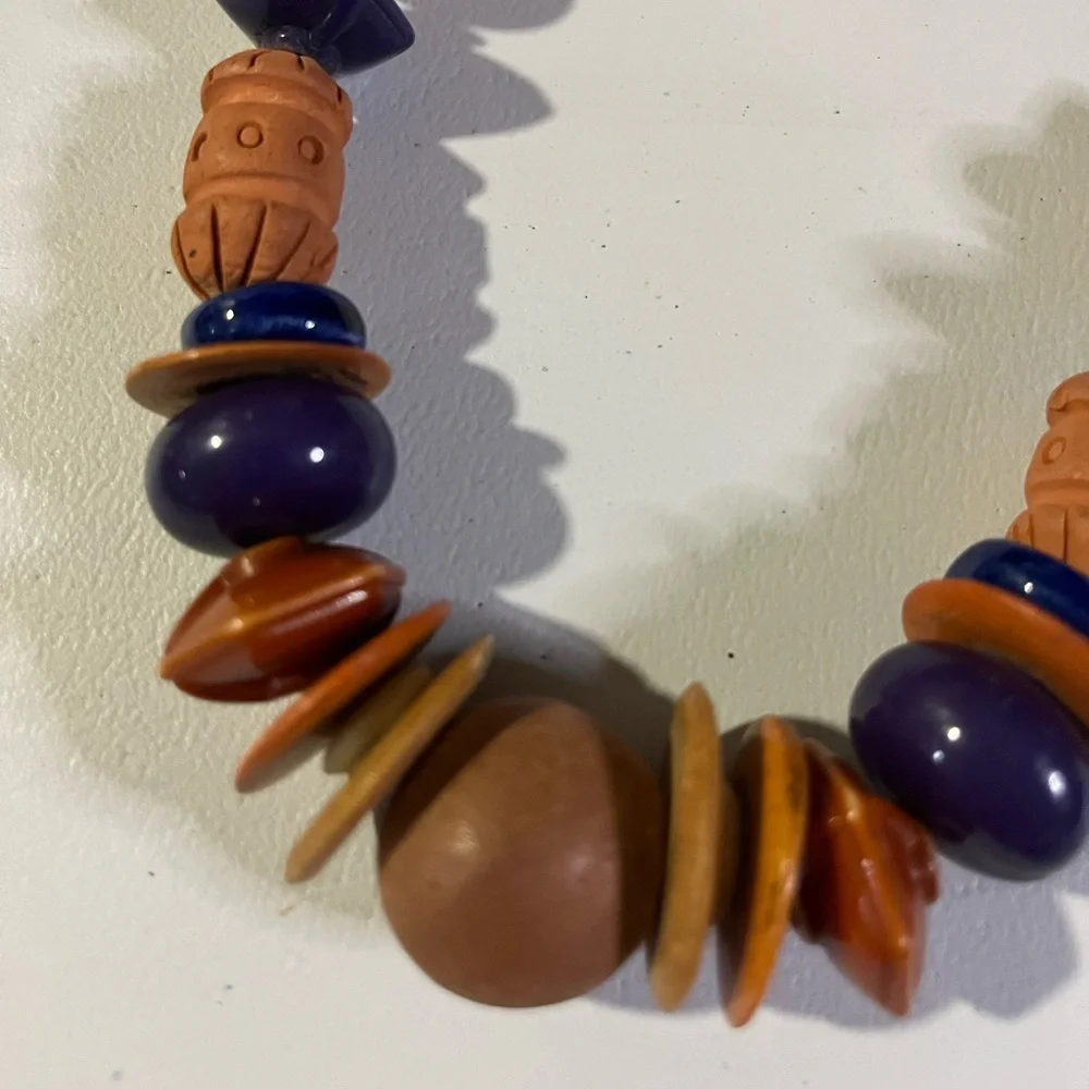 Two Beaded necklaces, clay / wood, hippy, boho SET OF 2